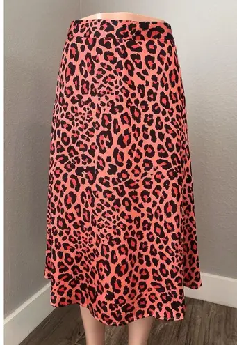 Worthington Size 16 Cheetah Leopard Animal Print Skirt Coral Pink & Black NWT