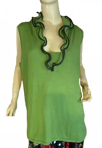 RED WOMAN GREEN SLEEVELESS SWEATER KNIT TUNIC W/FAUX LEATHER TRIM (18/20)