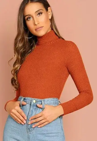 SheIn Orange Turtleneck Ribbed Sweater Size XS