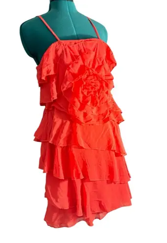Very J Short strappy dress in vibrant pink, embellished with ruffles