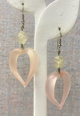 Frosted Pink Heart Beads Drop Earrings Y2K Aesthetic Trendy Fashion Accessory