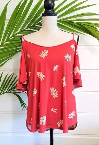 Kaileigh Kalieigh Coral Pink Floral Cold Shoulder Top – XL – Stitch Fix