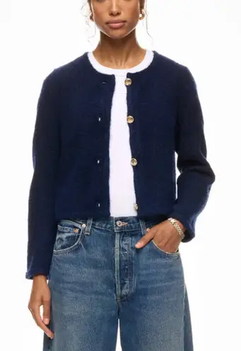 Derek Lam Blue Cardigan Sweater MEDIUM Preppy Blazer Sparkle Work Designer $270