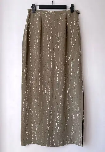 Vintage 90s Green Polka Dot Side Slit Maxi Skirt S