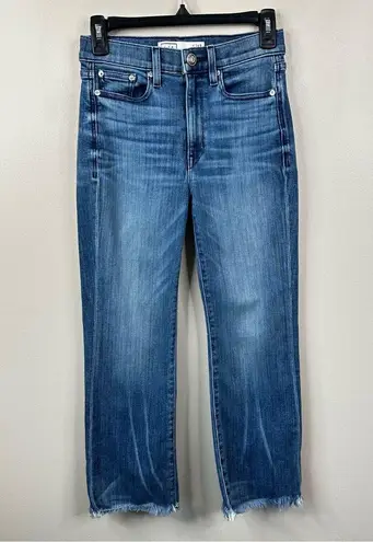 AYR The Bomb Pop Jeans Womens 26S Blue Denim Mid Rise Straight Leg Frayed Hem
