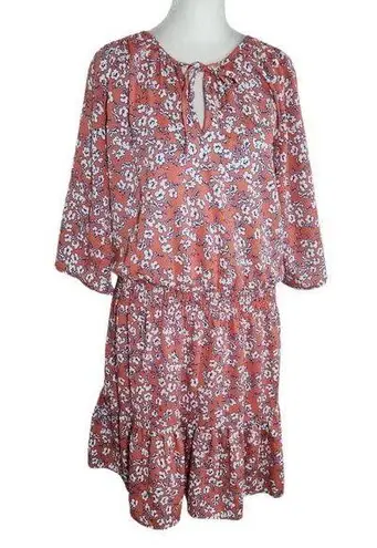 C&E Coral Pink Floral Mini Dress Size Medium Floral Blouson Dress Wedding Guest