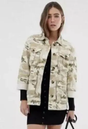 Bershka Camo Classic army jacket in beige Cotton Denim XS Casual