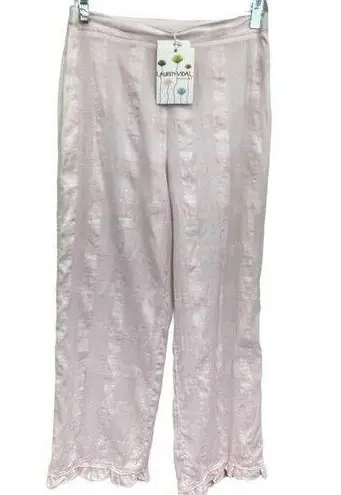 Lauren Vidal Plisse Pants Blush Pink Size M Wide Leg Ruffle Hem Cropped Pucker Size M
