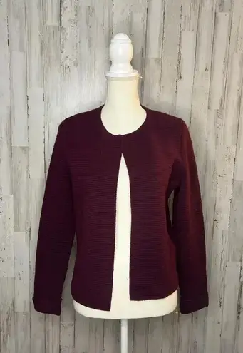 Elle Women's Size Small Burgundy Open-Front Ribbed Cardigan Sweater