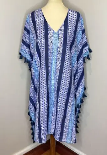 Roller Rabbit NWT  Blue Striped and Patterned Tassel Caftan, Size M/L