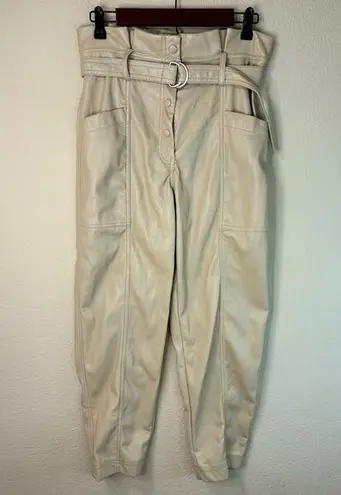 House of Harlow 1960 Cream Ecru Faux Leather High Waisted Belted Dress Pants
