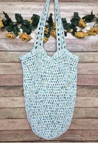 None Handmade Crochet Shoulder Bag Purse Satchel Variegated Blue Green Hippie Boho