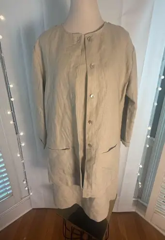 Samantha Taylor 100% Linen Beige Sleeveless Shift Dress & Jacket Set Size 10 Tan