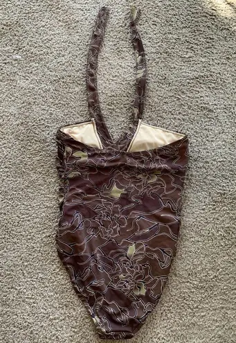 Newport News COPY -  One Piece Halter Swim Suit Size 10 Brown Sequin summer spri…