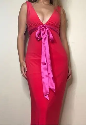 Y2K Flip Red & Pink Formal Bow Long Dress Size 2 Prom Barbie