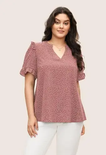 Bloomchic Womens Polka Dot V Neck Ruffle Trim Blouse Watermelon Red 22-24