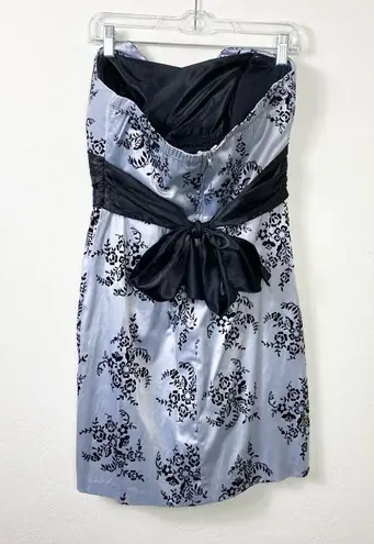 Trixxi  Silver & Black Floral Satin Tie Waist Strapless Formal Dress Size 11/12