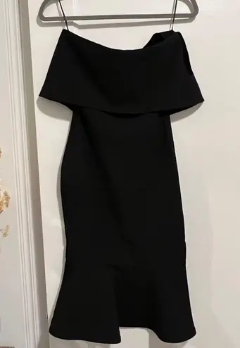 Likely Black Strapless Fitted Ruffle Hem Flounce Midi Conrad Dress Size 00 NWT