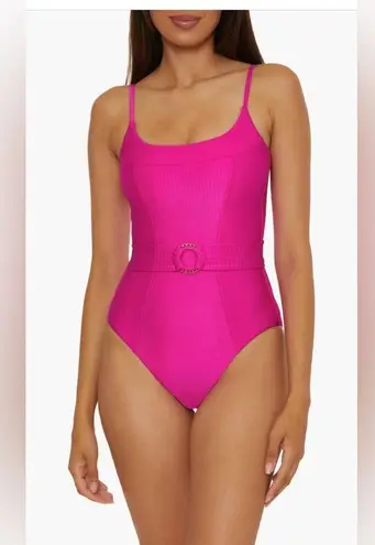 Becca Monte Carlo Belted Rib One-Piece Swimsuit, Size Large, $158
