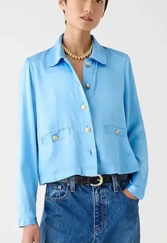 J.Crew  Lady shirt-jacket New in luster crepe satin bluebird Size L thumbnail 1