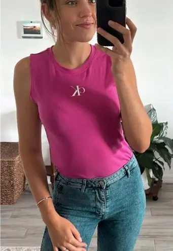 Calvin Klein Jeans Silver Logo Tanktop Bodysuit Fuchsia Hot Pink M