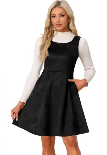 Allegra K NWT Women’s Black Faux Suede Sleeveless Pinafore Dress - Small