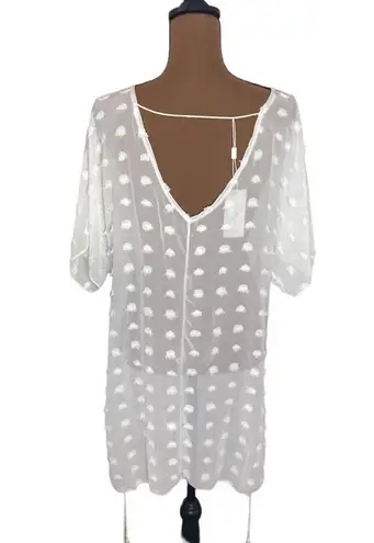 White Swiss dot tassel bikini coverup dress size L Size L