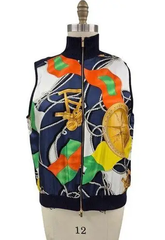 90s Lauren Ralph Lauren Silk Nautical Print Navy Sweater Vest Women Sz XL Blue