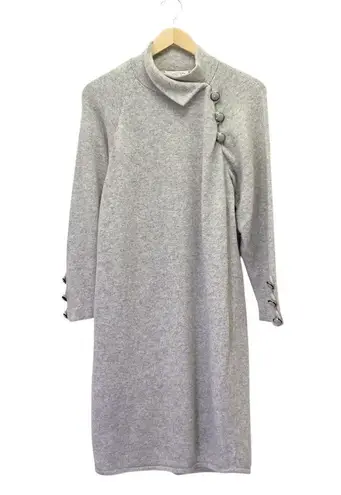 St. John Vintage Wool Sweater Dress Long Sleeve Midi Light Heather Gray Size 12