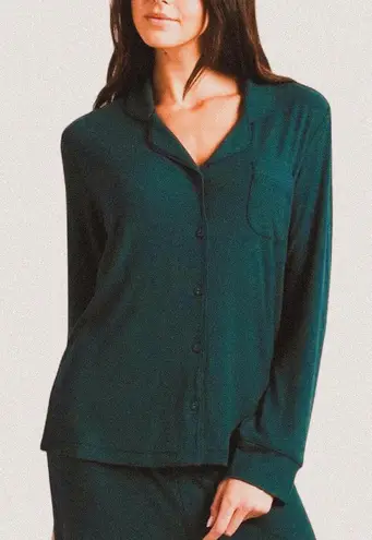 SKIMS Sleep Long Pajama Button Down Top – Spruce Green (Size L) NEW 🌿✨