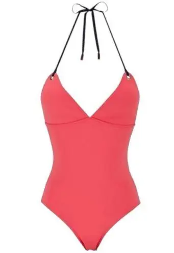 Vilebrequin Size S Watermelon Red Navy Blue Neoprene Halter One Piece Swimsuit