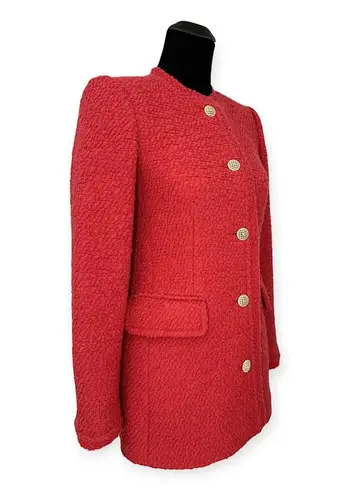 Something Navy | XXS | Bouclé Fitted Gold Button Front Jewel Neck Blazer Jacket