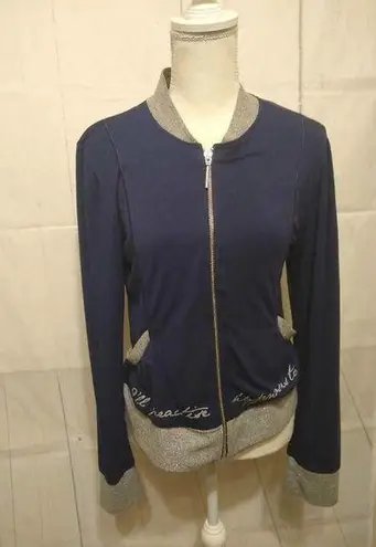 Tucci Womens Sweater Blue Gray Steal Your Heart Eyes Long Sleeve Full Zip Knit M Size M