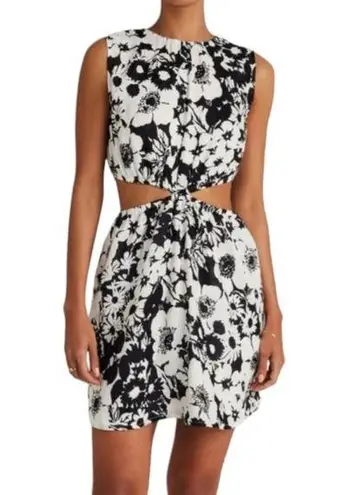 Faithfull the Brand Faithful The Brand La Pineta Dress Women 12 White Black 100% Linen Short Cut Out