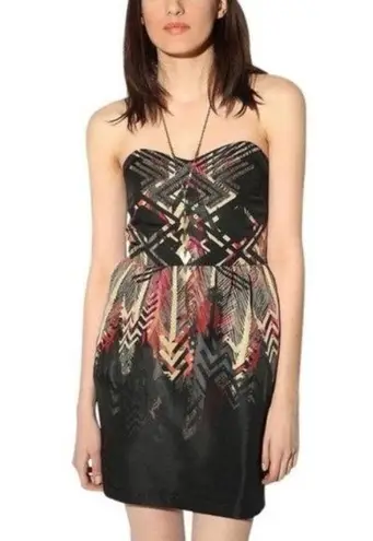 Ecote  Urban Outfitters Tribal Beaded Black Strapless‎ Dress Mini Womens S…