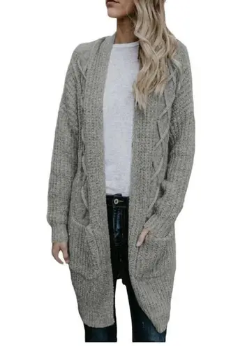 autumn cashmere Grey Mixed Knit Maxi Cardigan Sweater Small