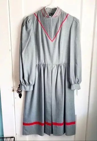 Donna Morgan Vintage  Dress Gray Red Midi Secretary Dress Size 4 Pleated Skirt