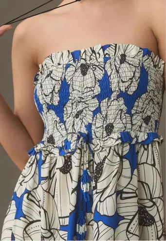 Farm Rio Floral Strapless Smocked Ruffle Mini Dress, Size S