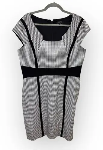 Tahari Arthur S Levine Black White Houndstooth Dress 16 Work Office Classic Silver