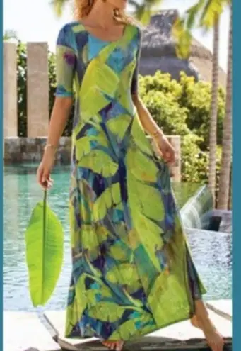 Soft Surroundings Saunterre Maxi Dress Stretch Tropical Stretch Sz Medium Women