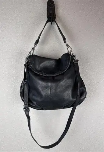 Margot Foldover Crossbody Shoulder Strap Hobo Bag Purse Black Leather Minimal