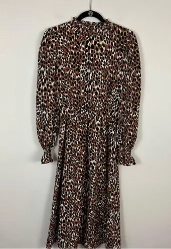 THML  | Cheetah Print High Neck Long Sleeve Midi Maxi Dress Size XS