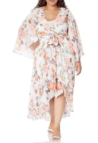 City Chic Ivory Floral Kennedy Wrap Dress - Size XL 22