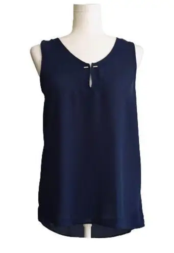 Harvé Benard Harve Benard Blouse Navy Scoop V-Neck Keyhole Sleeveless Top Blouse Small NEW