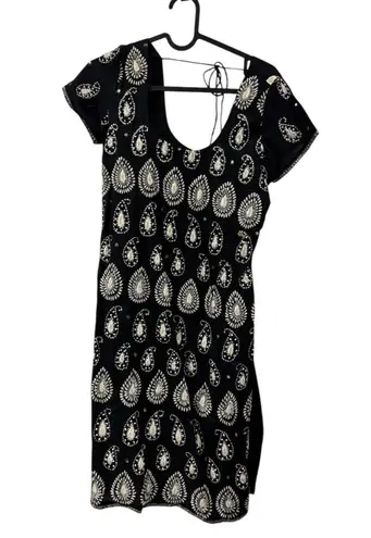 Black Paisley Beaded Short Sleeve Dress Bollywood Indian Style XS