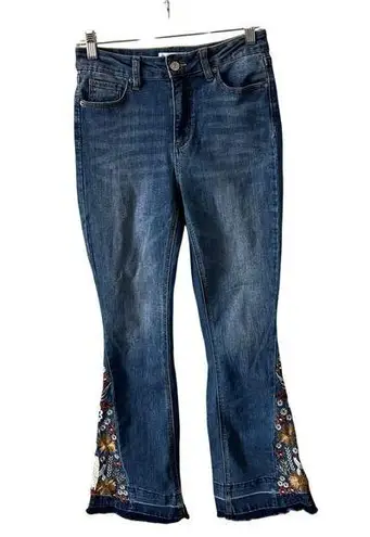 Ashley Mason Western Floral Embroidered Flare Jean 5/27 Juniors Blue