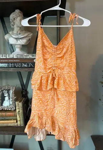 Suboo Sienna Printed Flounce Mini Dress Orange Womens Size XS