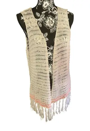 Vanity Women’s Fringe Cardigan Vest – Size Large – Boho Crochet Knit