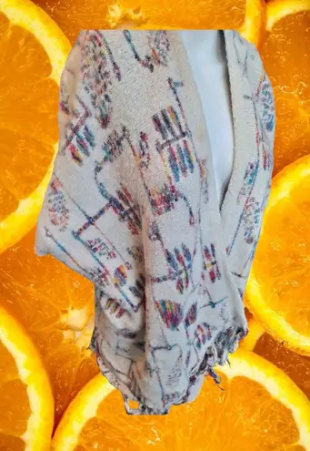 NF Knit Wrap Shawl Poncho Beige Multicolor Print Fringe Free Size Women White - Image 1