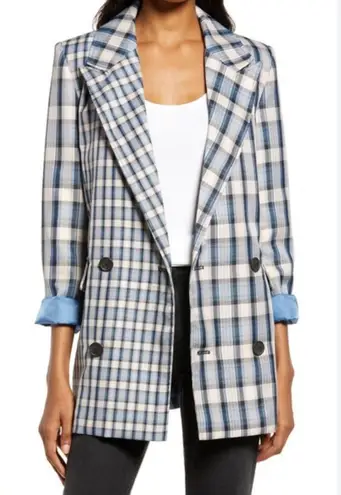 Treasure & Bond NWOT Mixed Plaids Oversized Blazer in Blue and Cream